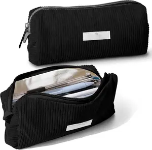 Pencil Bag Pen Case, Soft Corduroy Small Pencil Pouch Organizer with Zipper, Cute Pencil Case Pouch Stationery for Girls and Boys  Black