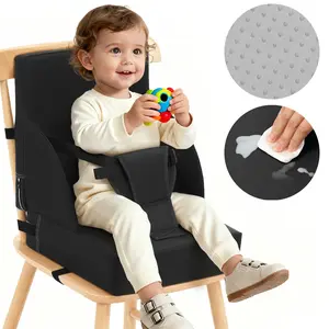 Baby Booster Increasing Cushion Non-Slip Kitchen Chair Booster Seat with Backrest and Straps Portable PU Waterproof Travel Toddler Booster Seat for Dining Table