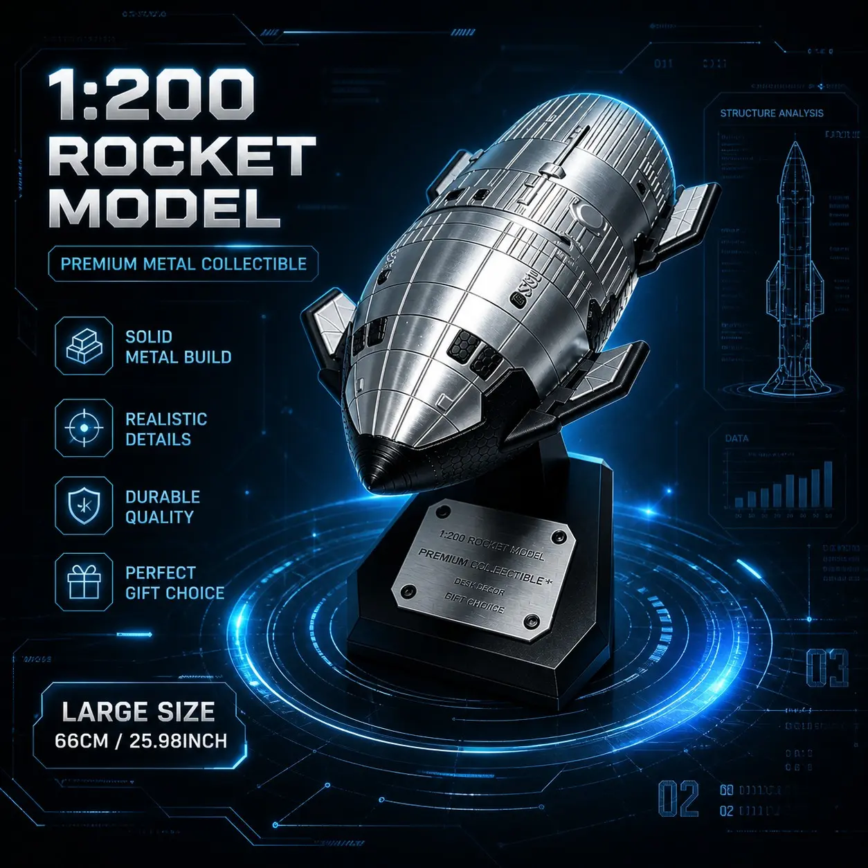 Heavy Spacex Starship Model, 3D Printed Large Scale Spacecraft Display, Sci-Fi Tech Gift, Space Enthusiast Collectible, Futuristic Design