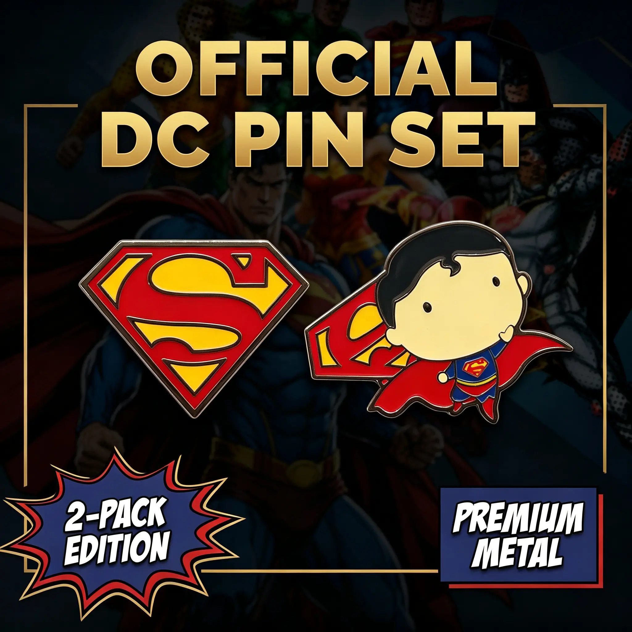 Superman Logo Justice League Pin Set Classic S Shield & Chibi Superman Character Hard Enamel Metal Lapel Pin Street Y2K Outfit Decor Anime Pin For  Superhero Fans Memorial Gift