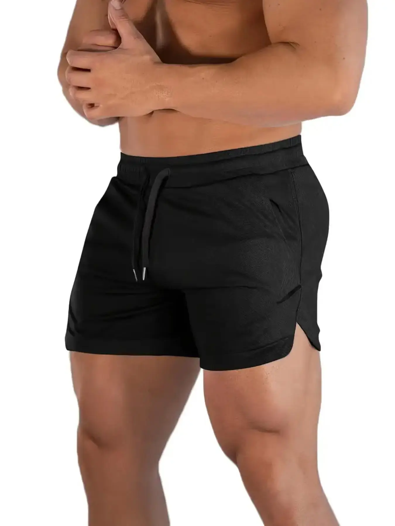 Men's Solid Drawstring Waist Split Hem Mesh Shorts, Regular Fit Casual Breathable Pocket Shorts for Summer, Men's Bottoms for Gym Workout Training Bas