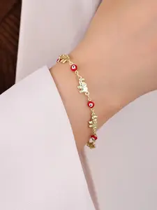 Trendy Elephant & Evil Eye Bracelet for Women - Dainty Gold Bohemian Charm Bangle for Good Luck, Positive Energy, Protection - Unique Valentines Gift for Her (Girlfriend, Wife, Daughter) - Jewelry Bracelet - Trendy Stack Bangle, Trendy Bangles