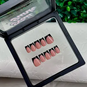 ACRYLIC Black French Tip Nude High Quality Hand Made Custom Press On Nails Short Medium Long Square Almond Coffin Stiletto