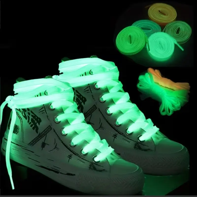 3 Pairs Smooth Lightweight Synthetic White-Green Fluorescent Shoelaces - Easy-to-Use Luminous Replacement Shoe Laces for Commuting, Night Walking, Cycling, Safety, Outdoor