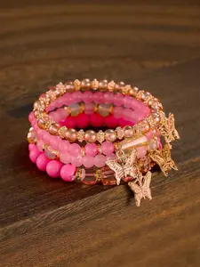 Girls' Bohemian Creative Bracelets, 4 Packs Butterfly Crystal Multi-Layer Beaded Fashion Bracelets, Girls' Jewelry Accessories, Stackable Bracelets, Stacking Bracelet