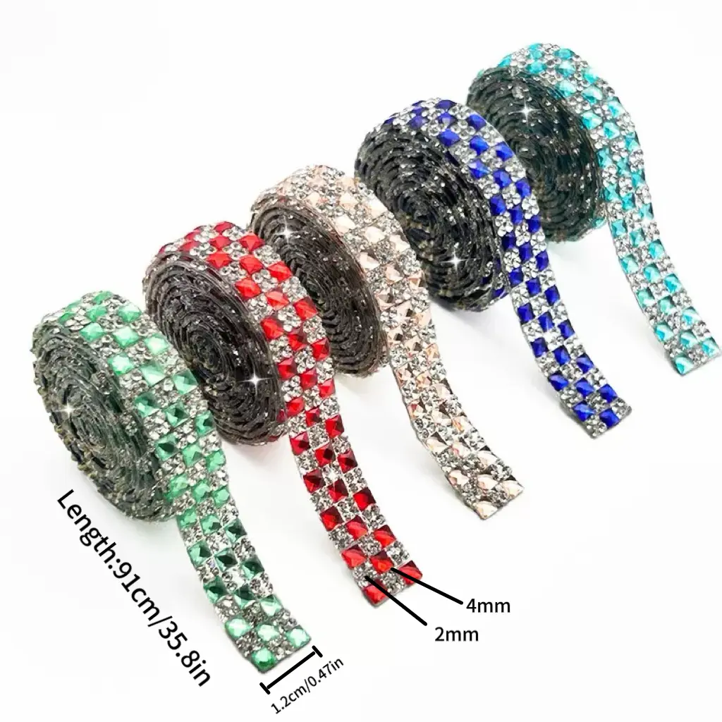 Decoration Sticker Roll, Colorful Striped Glass Rhinestone Trim, Self-Adhesive & Easy to Use for DIY Crafts & Clothing, 35.8in, 35.8In Roll, Versatile Use, Clothing Decor, 35.8 Inches