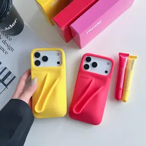 Rhode Silicon Phone Case for iPhone 11 12 13 14 15 16 Pro Max 16E SE 4 Case with Lip Gloss Holder and Lipstick Stand Design