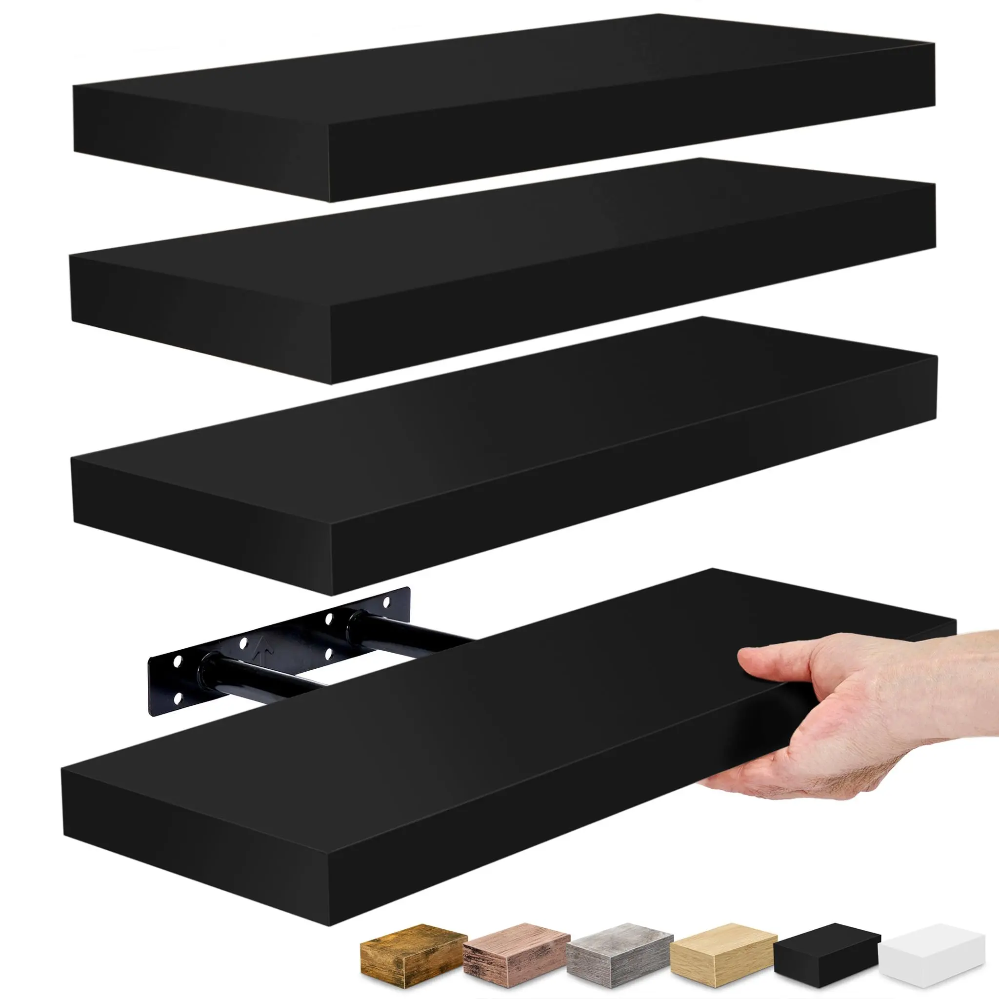 Bosniik Floating Shelves Set of 4, 15.75"L×5.7"W×1.2"H wall shelves for Wall,floating shelves for wall Wall Mounted Rustic Wood Shelves for Bathroom, Bedroom, Living Room, Kitchen, Hanging Shelf for Books/Storage/Room Decor with 20lbs Capacity (Black)