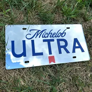 Michelob Ultra Front License Plate, 12x6 White & Blue Aluminum Vanity Plate, Universal Fit Truck Accessories for Cars & Show Vehicles, Lightweight & Durable Auto Replacement Part