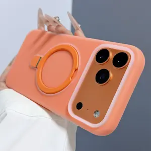 Magnetic suction folding, Foldable integrated bracket liquid silicone jelly color suitable for iPhone 17, 16, 15 Pro Max wireless charging MagSafe, anti drop design, Shockproof, lightweight and skin feel, protective case