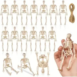 D Flat Halloween Mini Skeleton Figurine Decoration 16pcs Posable Skeleton Decor, Small Plastic Halloween Decor for Spooky Home Party Favors