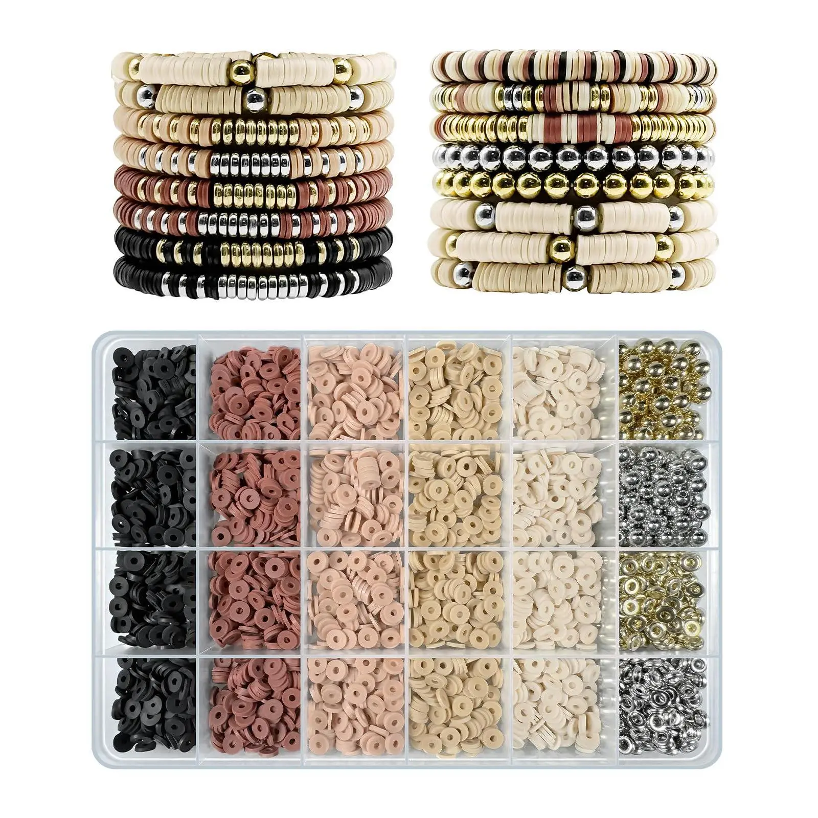 3200Pcs Bracelet Making Kit Clay Beads Bracelet Kit with Gold Beads and Sliver Beads, Friendship Beads Bracelet Kit for Bracelets Making for Jewelry Making, Crafts (Earth Tone) - Home Improvement