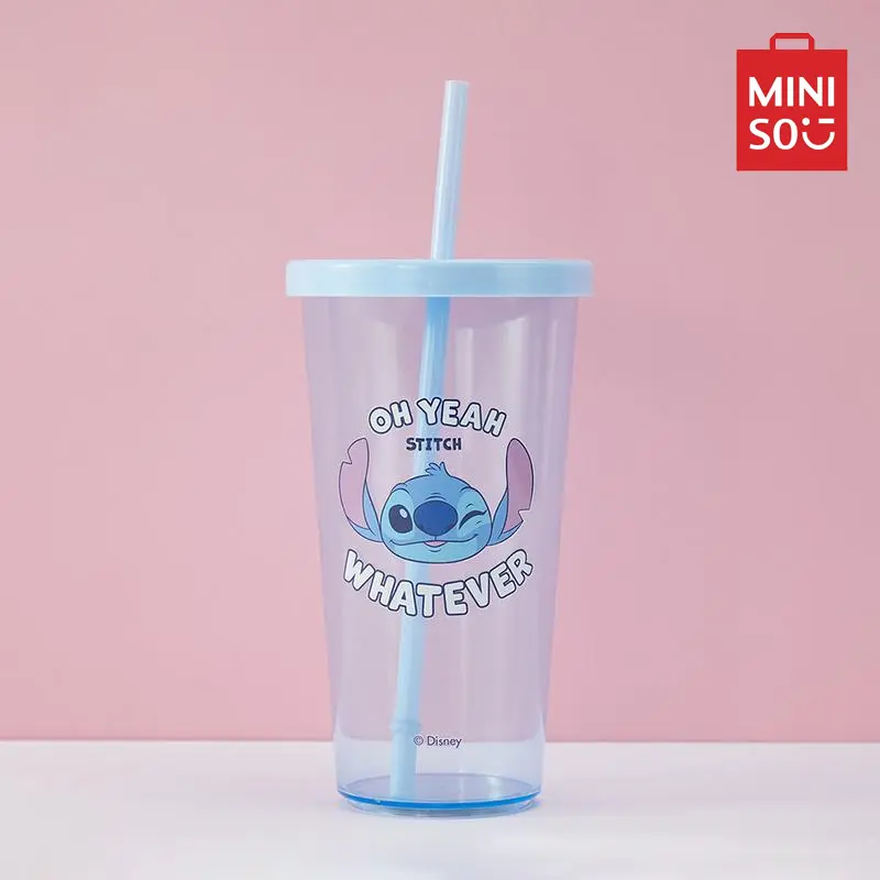 [Back to school] Disney Stitch Series 600mL/20oz Plastic Straw Cup - Blue Stitch Drinkware, Ideal for Cold Beverages, Birthday Gifts, Festive Vibe Kitchenware Water Bottle