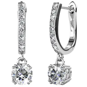 McKenzie 18k White Gold Plated Drop Dangle Earrings with Simulated Diamond Crystals