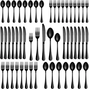 24 piece stainless steel Western tableware set, cross-border hot selling, 6-person household black steak knife, fork, spoon set