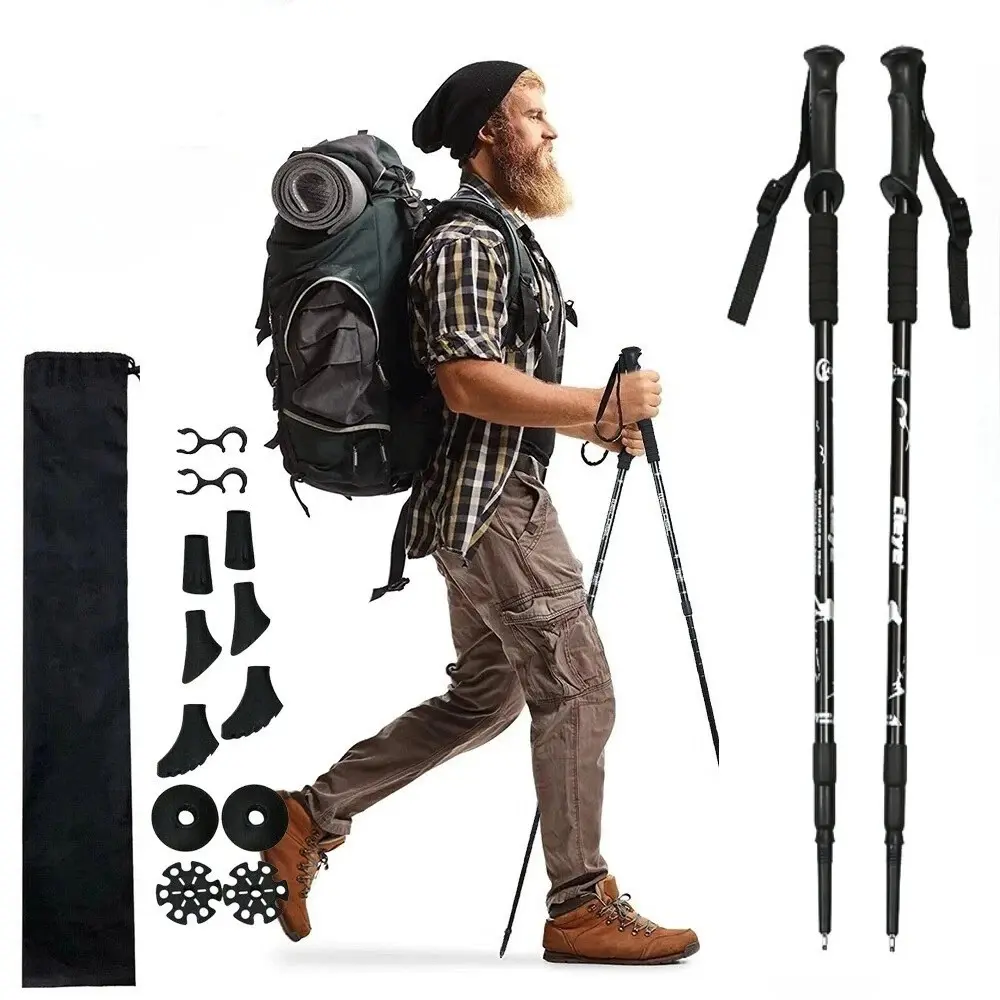 2pcs Multifunctional Adjustable Trekking Poles - Quick-Lock Foldable Design, Ergonomic Non-Slip Rubber Grips, Sleek Metallic End, Carrying Case Included - Durable Hiking Sticks for Men & Women, Camping, Travel Essentials, Adjustable Pole, Multifunctional,
