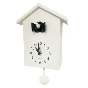 WALPLUS Minimalist Cuckoo Clock White Pendulum Quartz Bird Clock Pendulum Clock Wall Clock Home Bedroom Office Living Room Decoration Adjustable