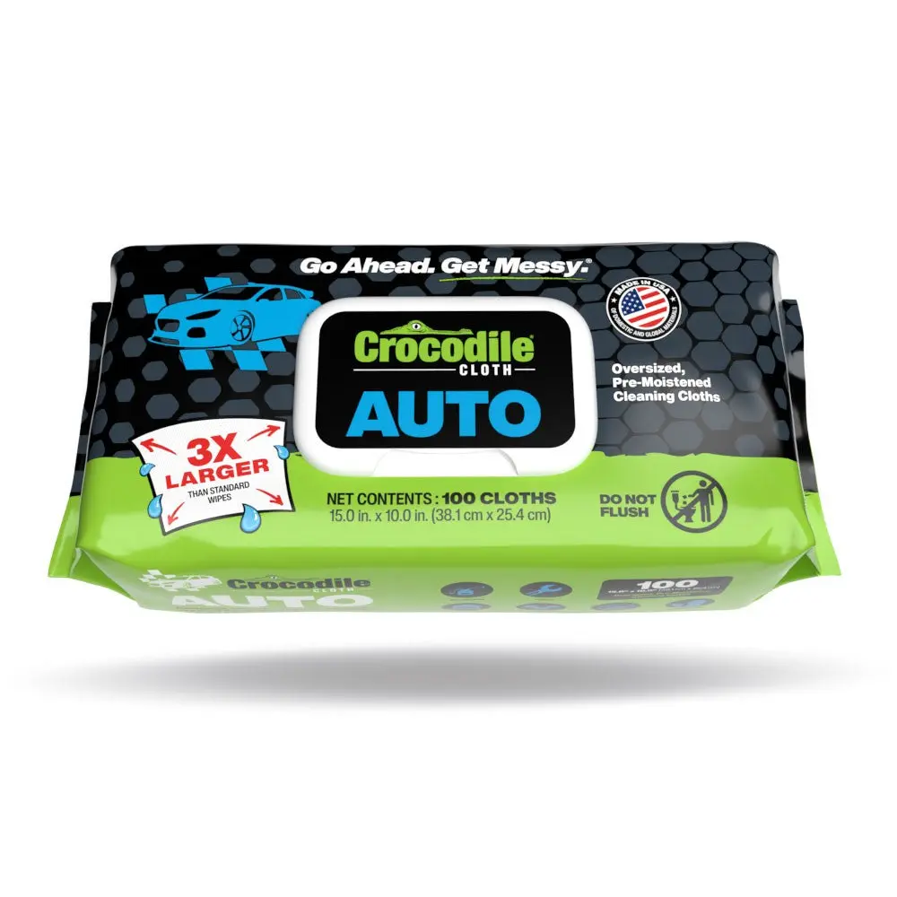 Crocodile Cloth Auto Cleaning Wipes (100 Count) - Heavy Duty Grease, Oil & Grime Remover For Car Detailing & Mechanics Crocodile Cloth Auto Cleaning Wipes (100 Count) - Heavy Duty Grease, Oil & Grime Remover For Car Detailing & Mechanics