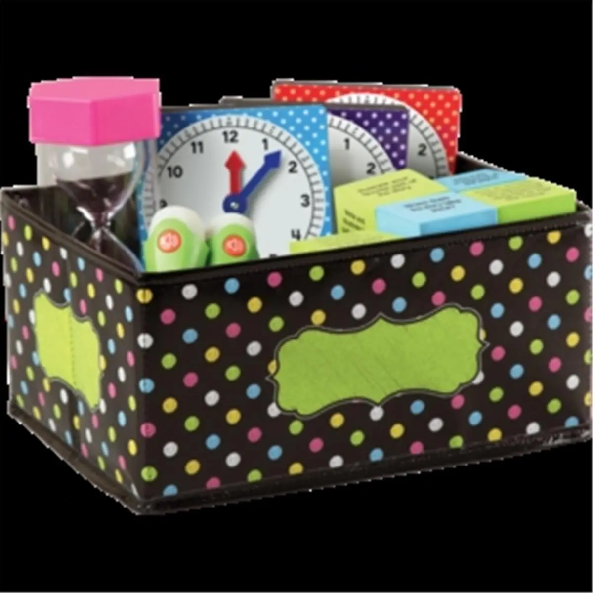 Teacher Created Resources TCR20764 Bright Colors Decorative Chalkboard Rectangle Colored Plastic Open Storage Bin - Single Small Foldable Box, Durable Material, Convenient Labeling, Write-Wipe Surface, Classroom Organizer