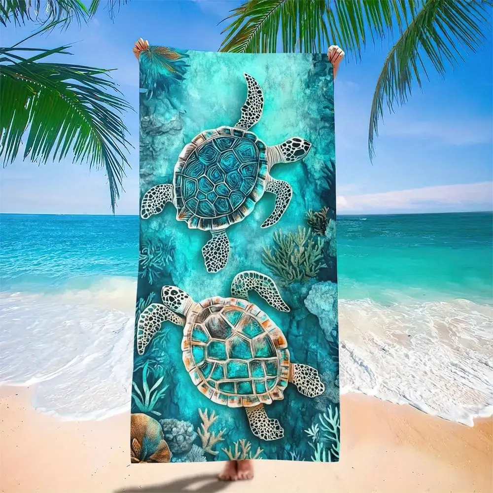 Ocean Turtle Print Beach Towel, Super Absorbent Quick Dry Microfiber, No Shedding, Perfect for Vacation Swimming Spa Beach, Water Absorbent Towel