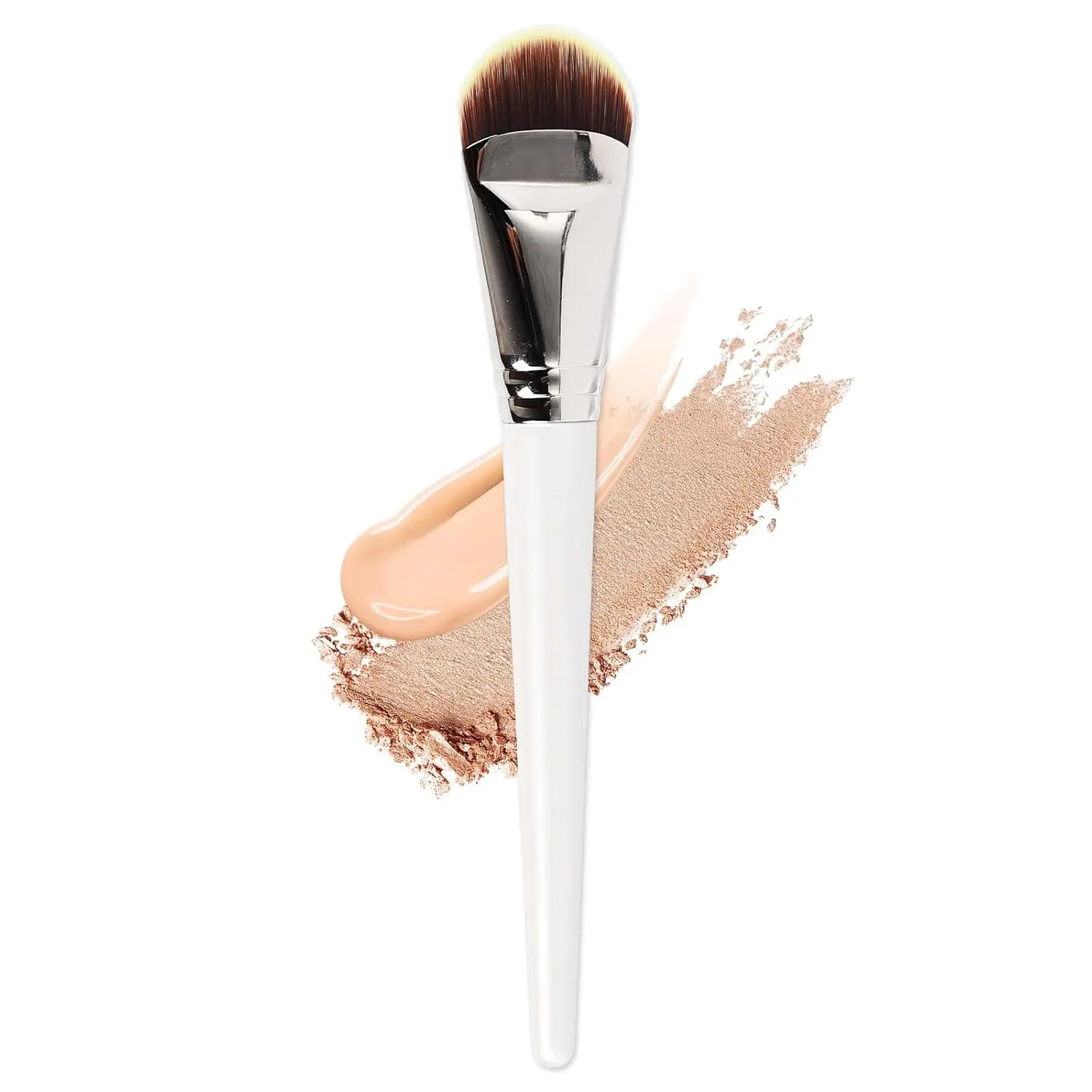 Foundation Brush for Seamless Blending & High Coverage, Flat Tongue-Shaped Face Brush with Soft Synthetic Bristles for Liquid & Cream, White, Blend And Blur Face Brushes, Blur Brush Face Brushes