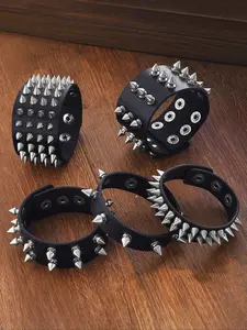 Women's Punk Rock PU Leather Spike Bracelet Set, Single/multi Row Design, Trendy Hip Hop Streetwear Accessory for All Occasions, Stackable Bracelets, Fashion bracelets, Punk Style Jewelry