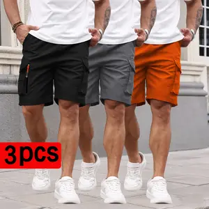 Men’s 3-Pack Multi-Pocket Cargo Shorts, Side Zipper Accents, Breathable and Comfortable, Suitable for Summer Daily Commuting, Outdoor, and Casual Wear run sport solid color work short loose fit lightweight men drawstring waist short pieces et boy beach