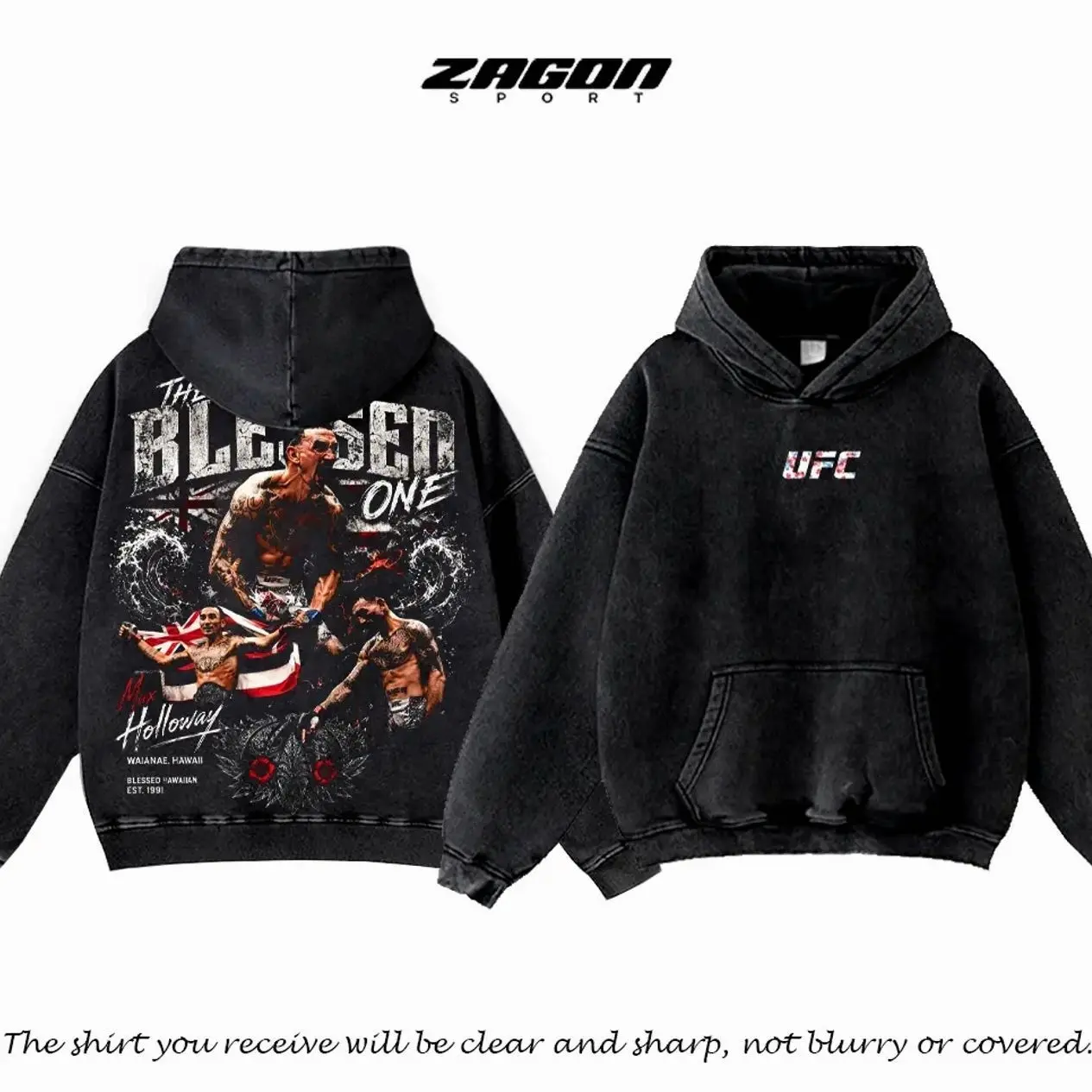 [ZagonSport] Men's UFC 329 Black Max Holloway T-Shirt and Hoodie, The Blessed UFC Graphic Tee, UFC MMA Shirt, Gift for Fighters, Sports Apparel V0X