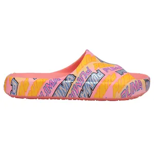 PUMA Womens Shibui Cat Breaking News Graphic Slide Casual Sandals Casual - Yellow