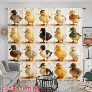 2D Flat 2Pcs Cute Duckling Print Curtains, Vibrant Animal Pattern, Semi-Shading Polyester Fiber, Pole Pocket Style, for Living Room, Bedroom, Balcony, Kitchen, Study Window Decor, Anti-Privacy, Accessory .