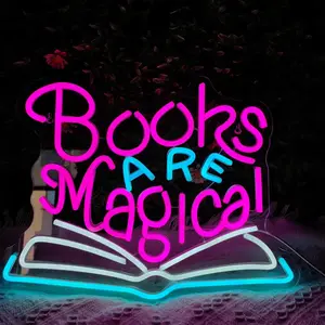 Books Are Magic Letter Design Neon Sign, USB Powered Wall Mounted Neon Light, Decorative Light for Home, Library, Reading Room, Bedroom, Office, LED Light Letters, Indoor Decorative Light