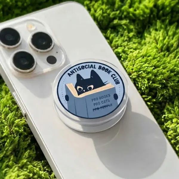 Antisocial Book Club Cat MagSafe Phone Grip, Cute Bookish PopSocket, Funny Introvert Reader Gift, Pro Books Pro Cats Phone Holder, BookTok & Cat Lover Merch