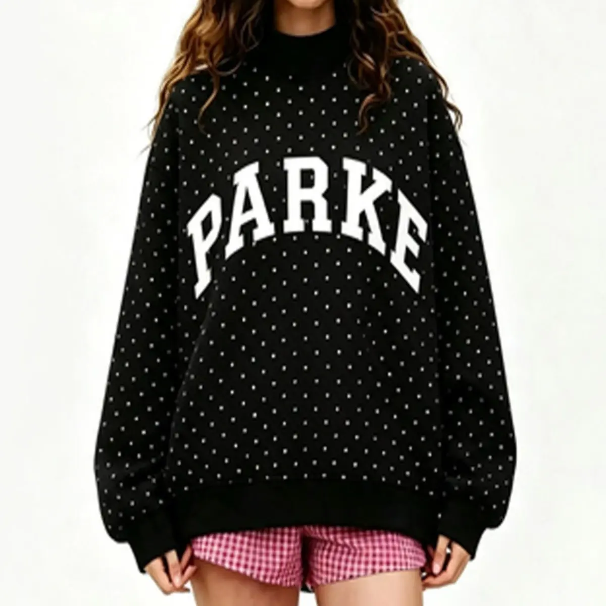 Oversized Half‑Turtleneck Sweatshirt for Fall Winter, PARKE Letter Embroidery Long Sleeve Pullover, 100% Polyester Loose Cozy Casual Student Top