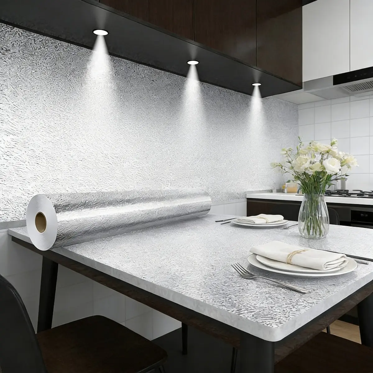 Silver Cube Textured Peel and Stick Wallpaper Designs - Oil-Proof, Waterproof, Heat-Resistant Self-Adhesive Backsplash for Kitchen, Cabinet Liner, 15.7×118 In Decorative Sticker