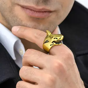 U7 Biker Thumb Ring Stainless Steel Punk Animal Rings Shark Ring For Men Women Ring Size 7-14