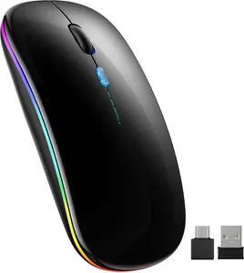 ,Rechargeable Silent Dual Mode ( 5.2 & USB) Laptop Mice with LED Lights  Computer  for Laptop/MacBook with Type C Adapter