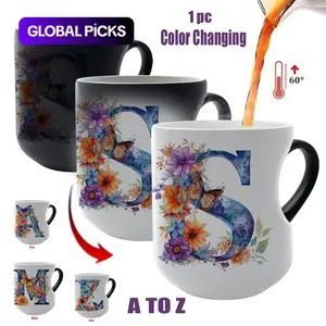 Heart Design Color Changing Mug, Butterfly Initials Ceramic Cup, Heat Sensitive Magic Mug, Personalized Gift for Valentine's Day #GLOBAL PICKS