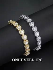 1PC ICED CHICS white zircon heart bracelet, hip-hop accessory, chain bracelet, Heart Shaped Bracelet, for mom, for partner