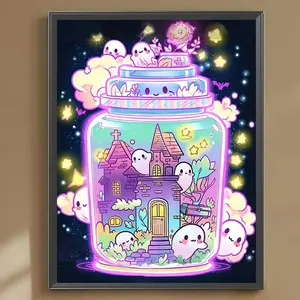 Cute Ghost Pattern DIY Diamond Arts Colorful Painting Kit without Frame, 5D Diamond Arts Colorful Painting Kit, Wall Art Decor for Home Living Room, Diamond Painting Kits