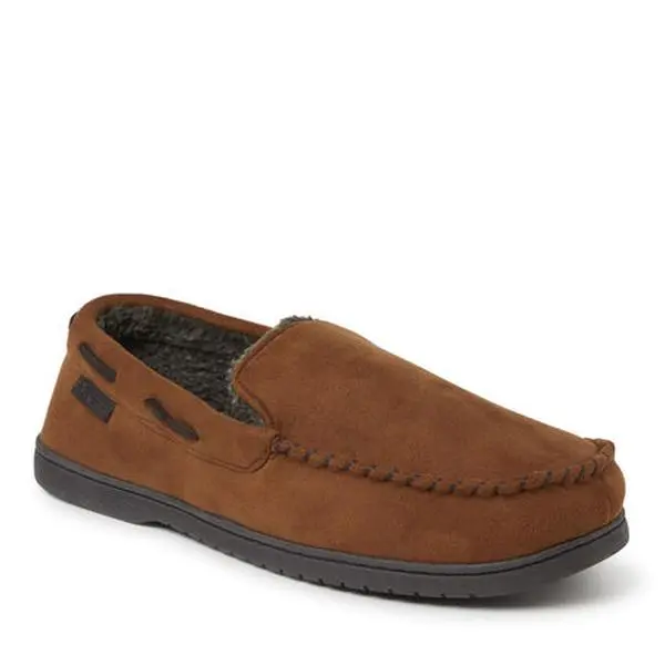 Dearfoams Men's Keaton Microsuede Moccasin Slippers, Classic Fashion House Shoe with Memory Foam and Anti Slip Indoor-Outdoor Sole, Footwear, Anti Slip Men's Fashion Slippers, Casual Men's Fashion Slippers