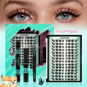 AMZGIRL LASH Fox&Puppy 112Pcs Eyelash Extensions with Long-lasting Lash Bond Seal Tweezer Remover Waterproof Fairy Manga Lashes DIY Clusters for Flawless Beginners Friendly Fluffy Must-have Cosmetic Lightweight Makeup