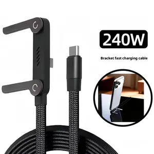 240W Fast Charging Phone Holder Data Fast Charging Cable Phone Tablet Built in Foldable KickStand Holder 2-in-1 Type-C To C