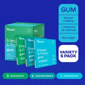 Neuro Energy Caffeine Gum for Energy & Focus - Sugar-Free with L theanine, Caffeine, Vitamin B12 & Vitamin B6 - Variety Pack