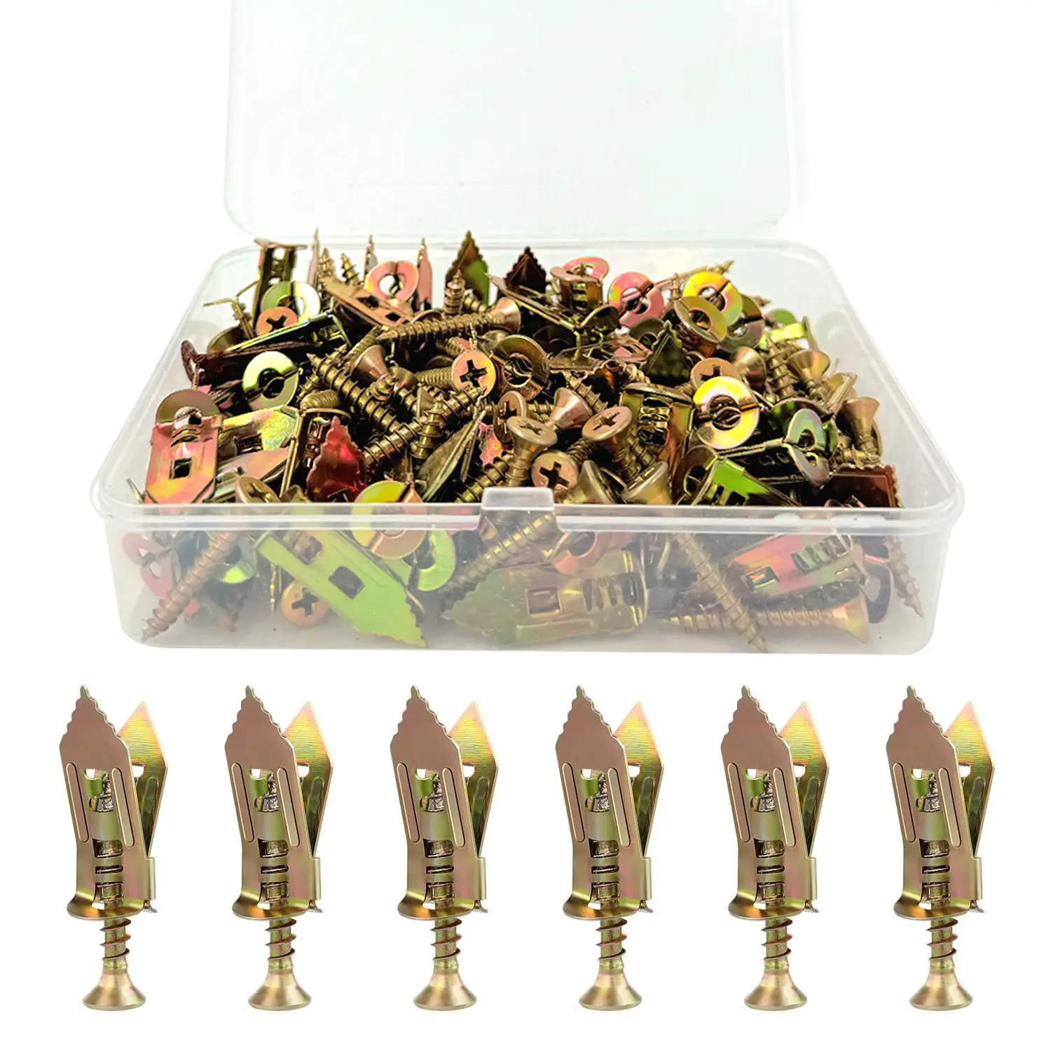 100 Pcs Upgraded Zinc Plated Steel Hollow Wall Anchors - 50 Sheetrock Anchors (0.47x1.18 Inch) & 50 Zinc Expansion Screws, No Drill/Holes in Wall