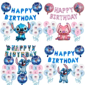Disney Stitch Birthday Party Set with Happy Birthday Balloons and Stitch Character Decorations for Kids' Celebrations