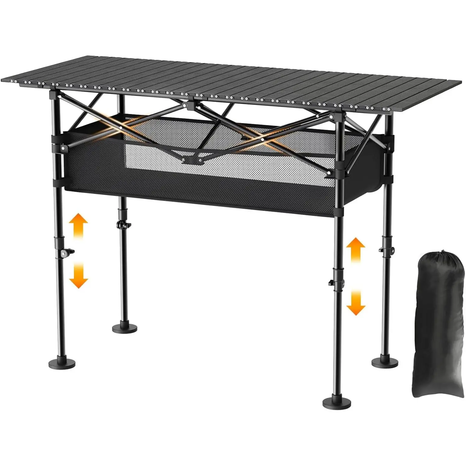 Height Adjustable Camping Table, Outdoor Folding Camping Table with Mesh Storage/Carrying Bag, Portable Aluminum Roll-up Table for Camping, Party, Backyard, BBQ backpack ing chair our door camp