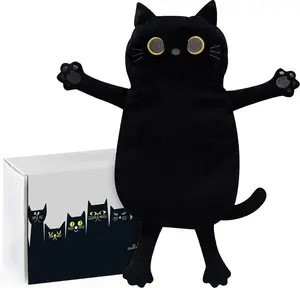 Large Black Cat Microwavable Stuffed Animals, 21 * 12" Microwave Heating Pad with Washable Cover, Cute Soft Cozy Pillow Plush Heatable Warm Stuffed Animals, Kawaii Hot and Cold Plushie Toy