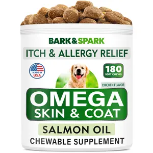 Bark & Spark Omega 3 for Dogs - 180 Fish Oil Treats with Salmon Oil Supplements Natural