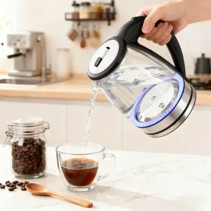 2.0L Glass Electric Kettle 110V 1500W Fast Heating Borosilicate Easy-Clean Wide Mouth Boil-Dry Protection Auto Shut-Off LED Light Cool-Touch Handle 360° Base BPA-Free for Home & Back-to-School