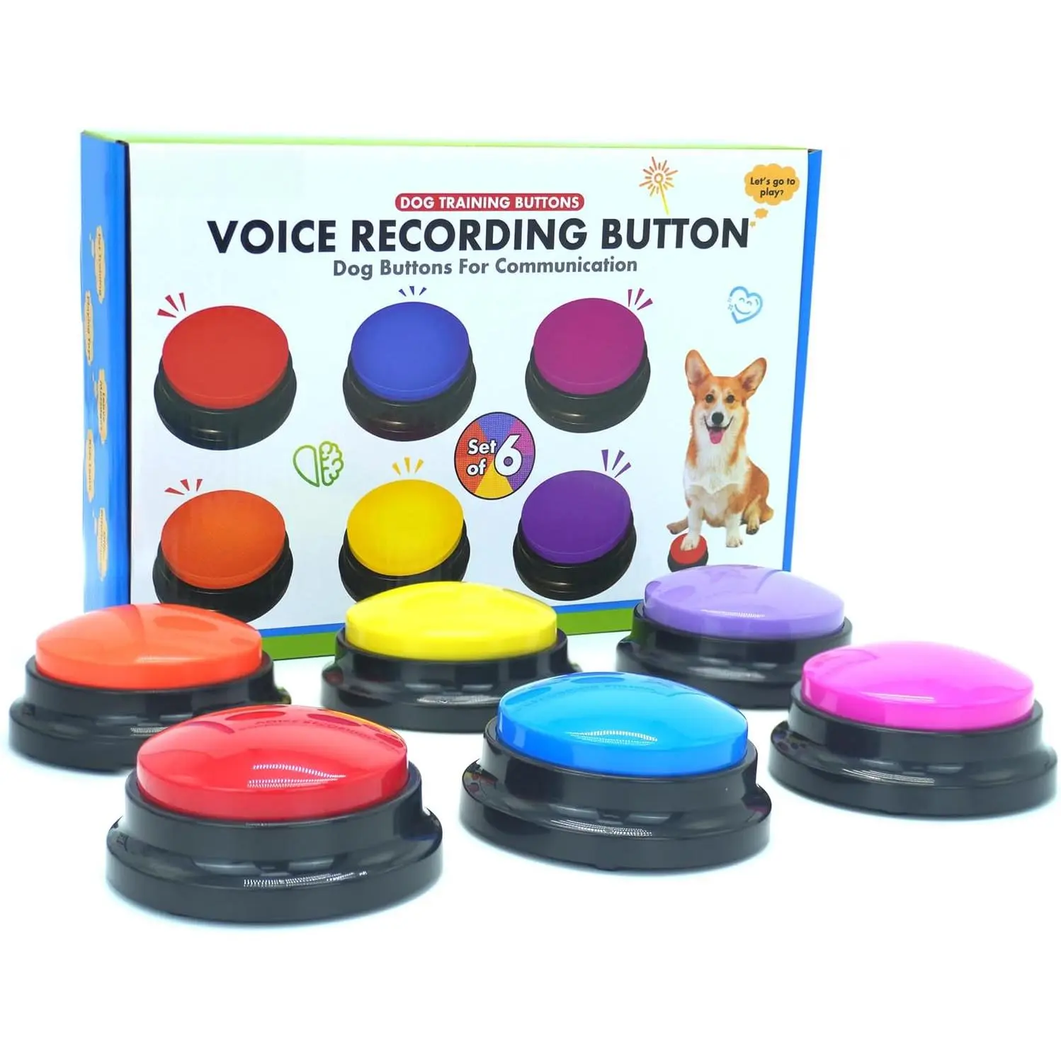 Dog Training & Behavior Aids 6-Pack Plant Fibers Voice-Recording Buttons, Easy-Train Pet Communication Starter Tools with Voice Recording & Other Plant Fibers
